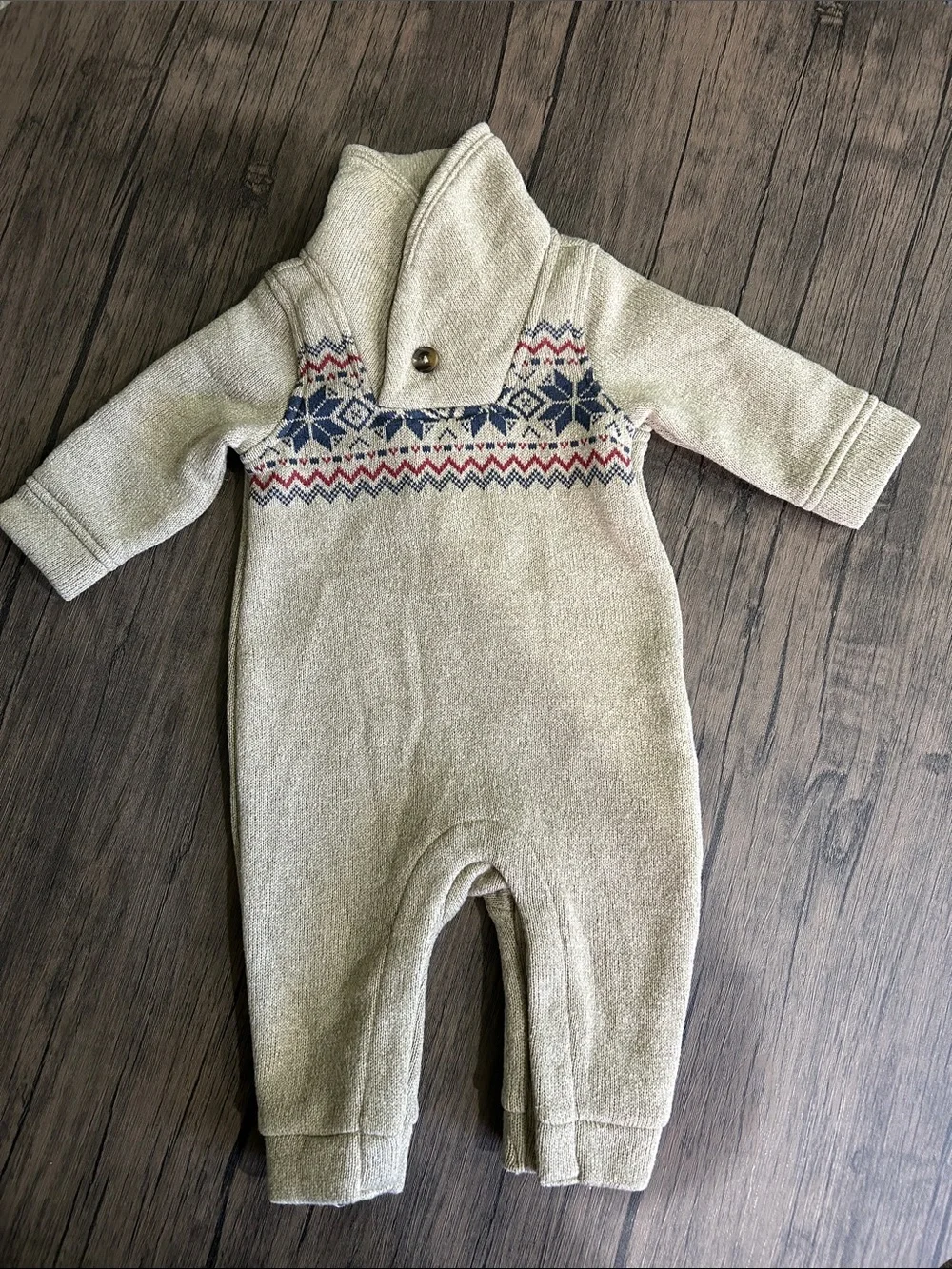Old Navy Unisex Shall Collar Knit One-Piece with Nordic Pattern size 3-6 months